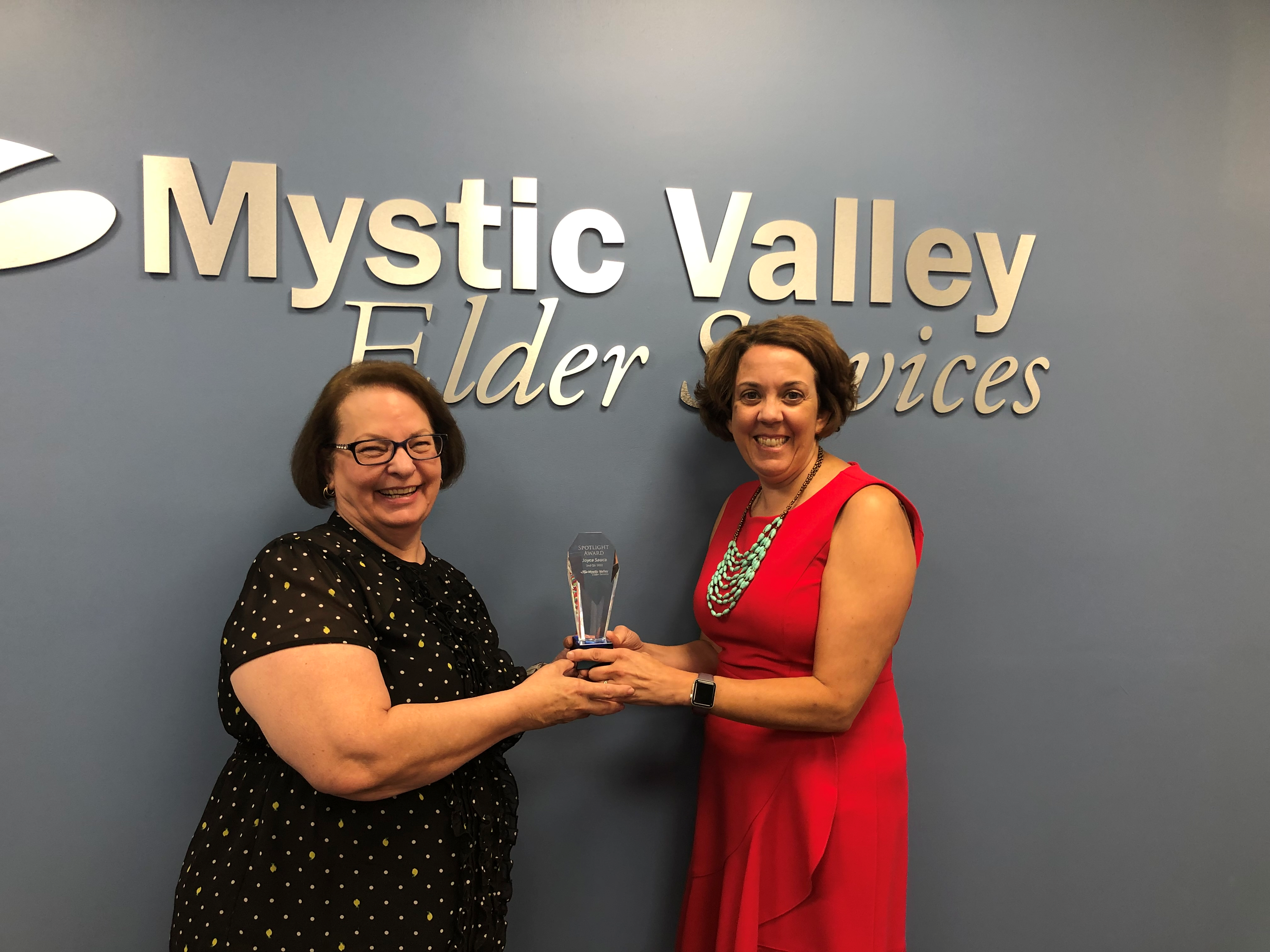 Joyce Sauca gets award from MVES CEO Lisa Gurgone