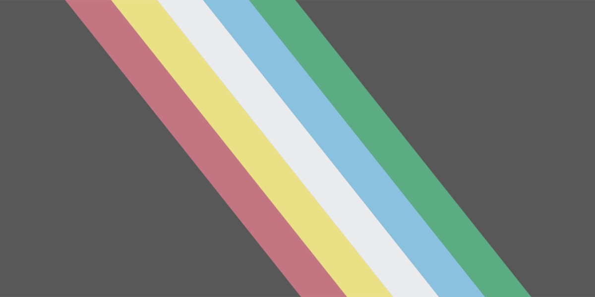 disability pride flag with grey background and muted colorful tones cutting diagonally through it