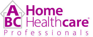 Grey and maroon logo that says ABC Home Healthcare Professionals. There are two partial boxes around ABC, creating a house shape